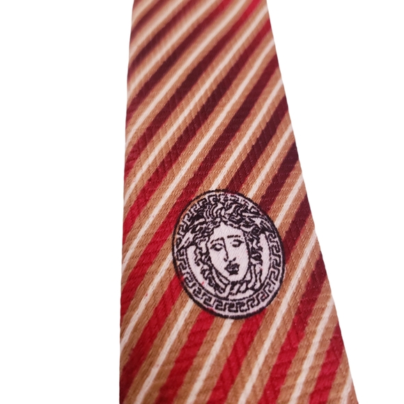 Gianni Versace Red Stripe Silk Tie with Medusa Logo - Picture 3 of 9